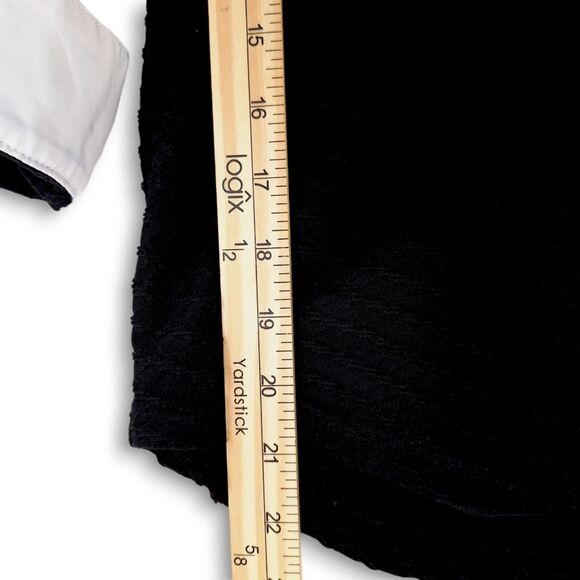 Notations Black & White Long Sleeve Blouse Top Contrast Lapel Collar Cuffs Sz M - Picture 8 of 9